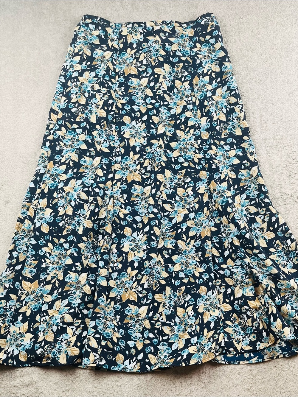 Kathie Lee Collection Navy Floral A-Line Maxi Skirt with Blue & Cream Accents
